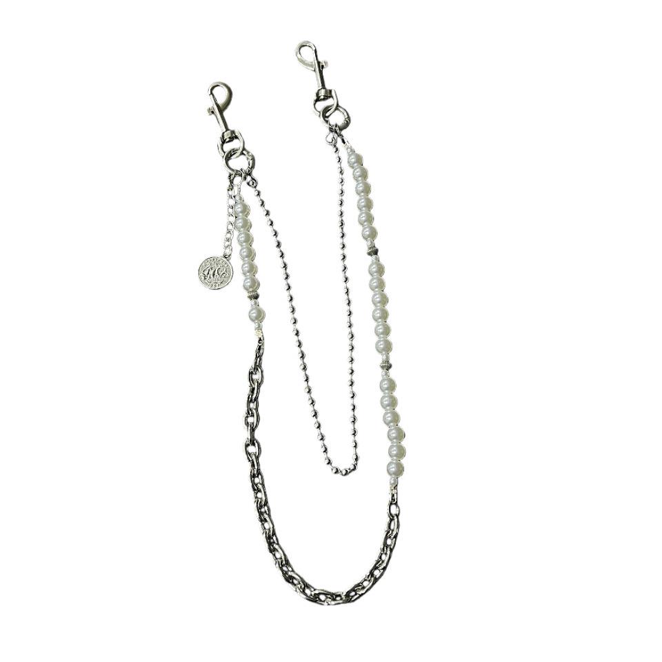 High-End Pearl Patchwork Double-Layered Metal Hip-Hop Waist Chain