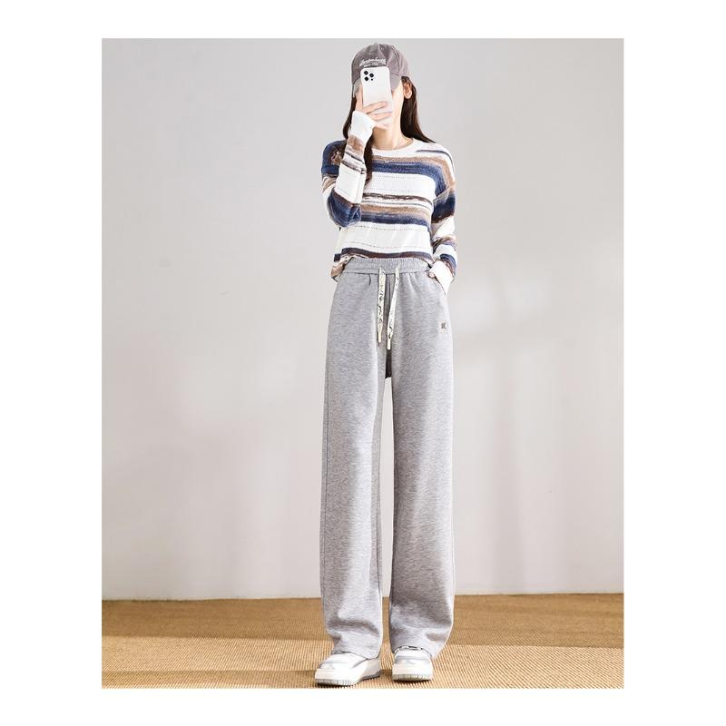 High Waisted Cashmere and Glutinous Rice Pants Knitted Warm Straight Leg Pants