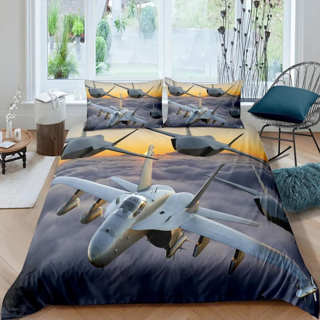 Airplane Fighter Duvet Cover KingQueen Size,flying Fighter Jet Bedding Set for Kids Teens Boys,modern Cool Airplane Quilt Cover