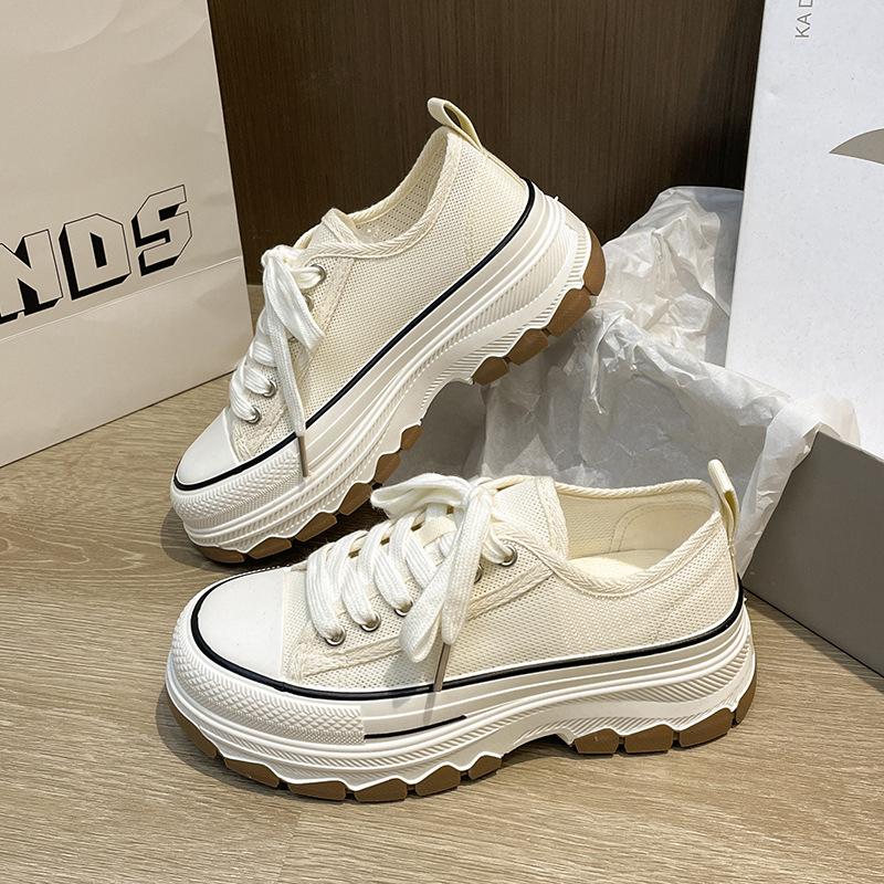 Platform white shoes women's summer versatile board shoes 2025 new mesh breathable casual sports dad shoes