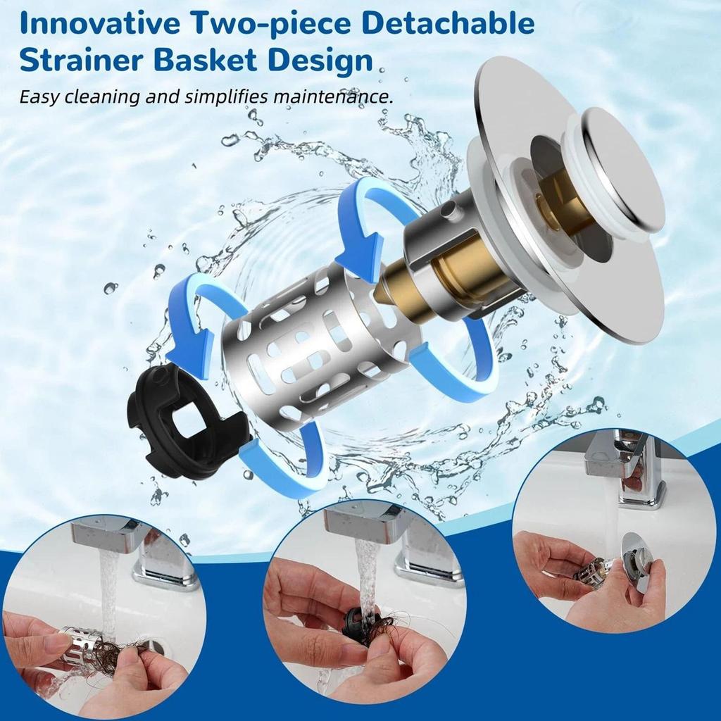 Sink Strainer Rebound Drain Plug Filter Metal Basin Pop-up Sink Filter With Hair Catcher Bathroom Sink Drain Stopper Strainer