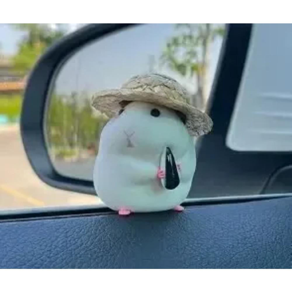 Cute Hamster with Straw Hat Car Ornament,Car Decoration Auto Interior Dashboard Accessories