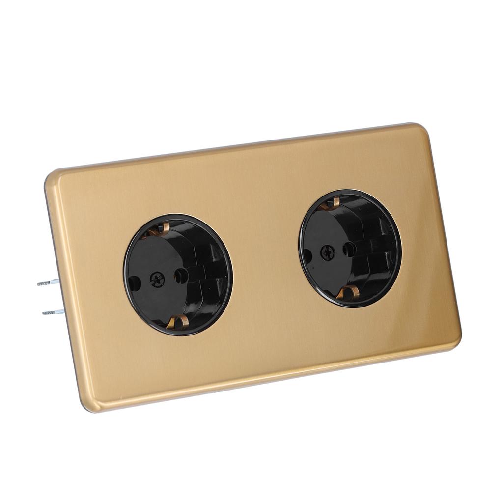 German Style Double Plug Socket Wire Drawing Stainless Steel Panel Double Plug Socket 250V 16A