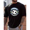 Men's Casual Summer Black Crew-Neck T-Shirt with Soccer Print, Soft and Comfortable,Lightweight and Breathable