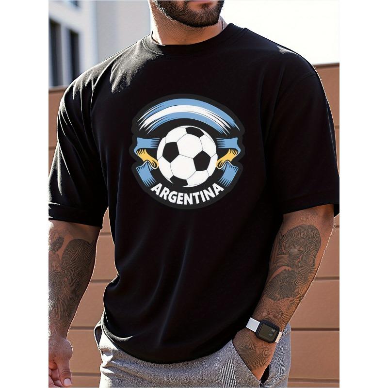 

Men s Casual Summer Black Crew-Neck T-Shirt with Soccer Print, Soft and Comfortable,Lightweight and Breathable S чёрный