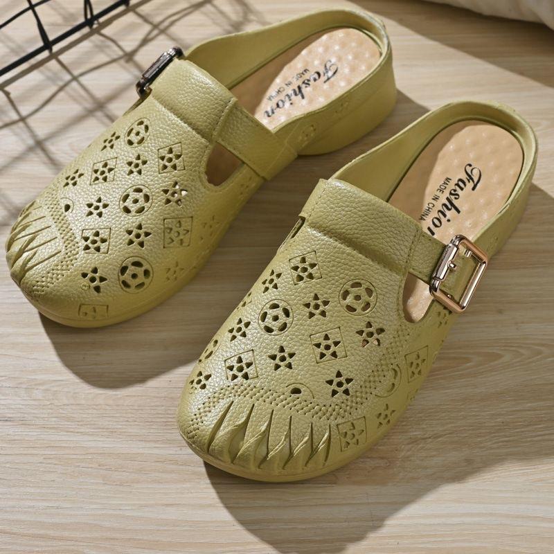 New flat-heeled non-slip hollow pattern half-pack slippers women's comfortable outer wear fashionable and comfortable flat-bottomed bag head slippers