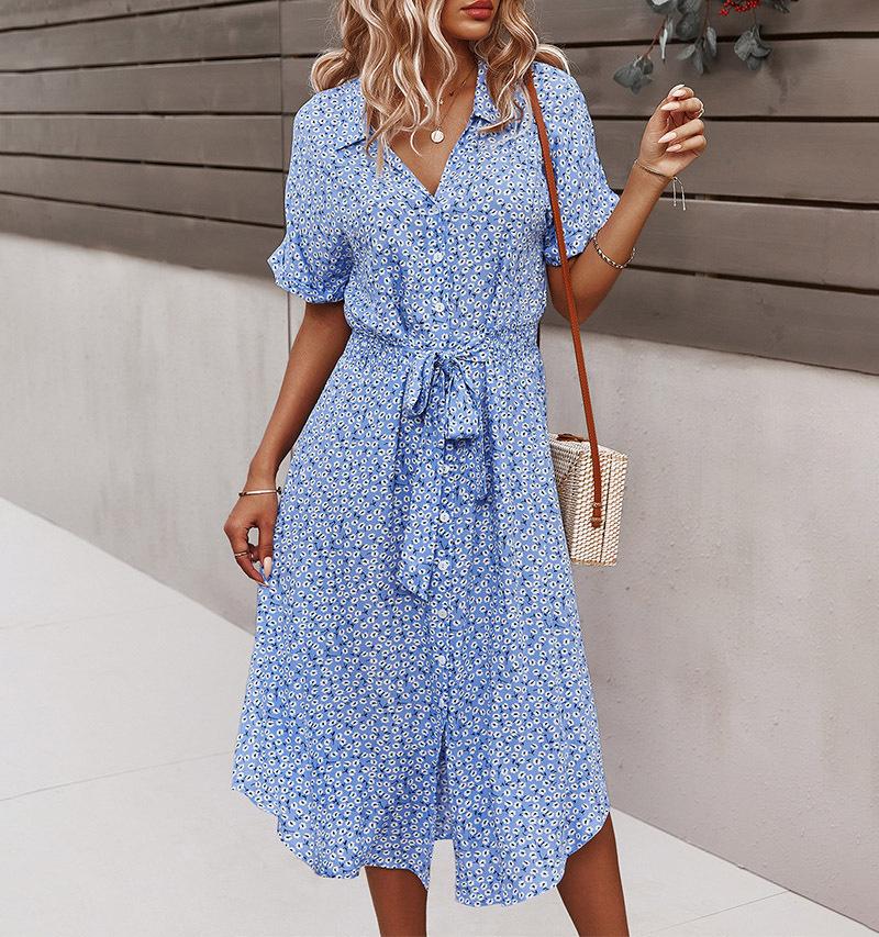 

Dress casual vacation style sexy big swing skirt spot S небесно-голубой