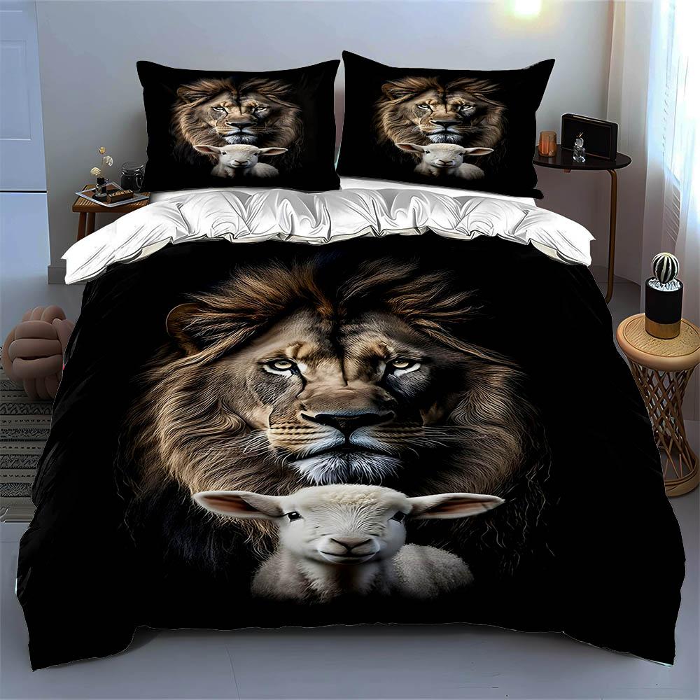 Lion lamb portrait Bedding Duvet cover sets Duvet covers Pillowcases gifts (1 * Duvet Cover 2 * Pillowcases, without duvet insert)