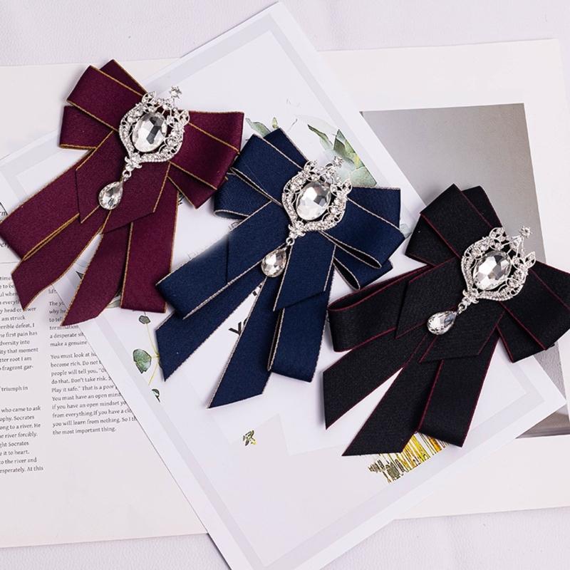 Crystal Bows Brooch For Dresses And Coats Fashionable Rhinestones Necktie Jewelry Accessory For Elegant Outfits