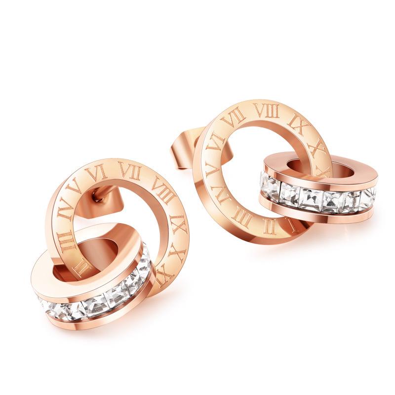 Damen Roségold Diamant Ohrstecker mit baumelndem Doppelring-Design