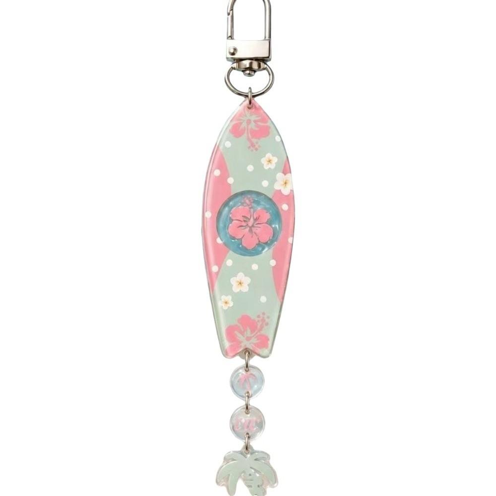 Hawaiian Surfboard Shaped Keychain Acrylic Palm Tree Keychain Creative Hibiscus Key Rings Beach