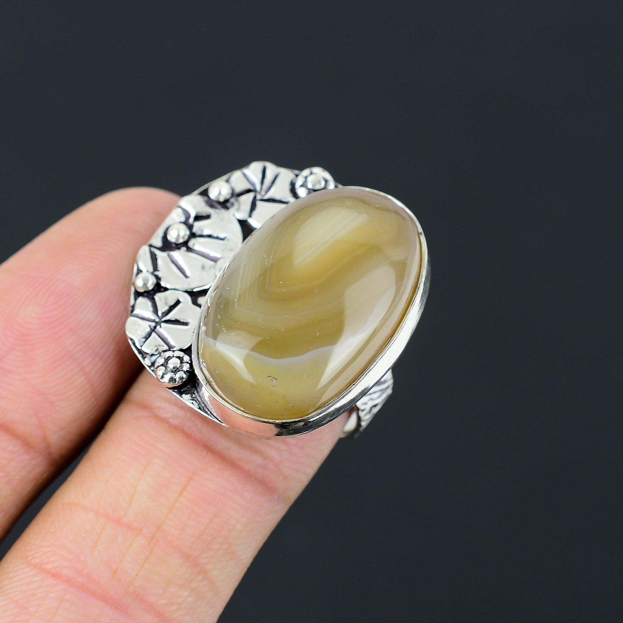 

Mothers day Sale 925 Silver Crazy Lace Agate Gemstone Promise Ring Jewelry US 8 8