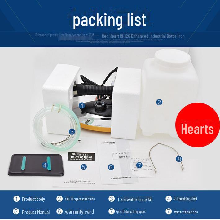 Red Heart RH126 High-Power Electric Steam Iron for Clothes, Curtains, and Dry Cleaning.