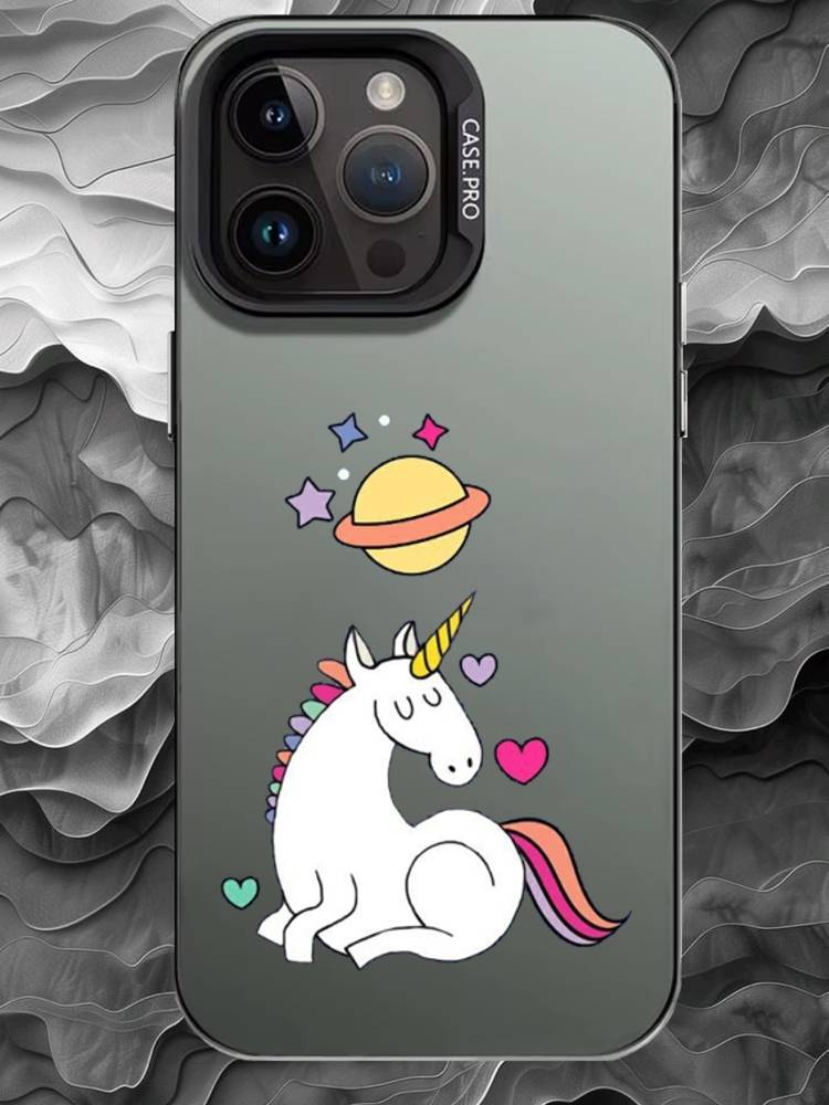 

Q V-version unicorn Phone Case For iPhone 17 16 15 14 13 12 11 Pro Max Plus Silver Matte Black Cover iPhone16promax