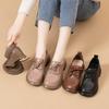 Fashion GKTINOO Platform Shoes Women Genuine Cow Leather Round Toe Sewing Lace-Up Chunky Sole Ladies Low Heels Shoes Handmade Plus Size