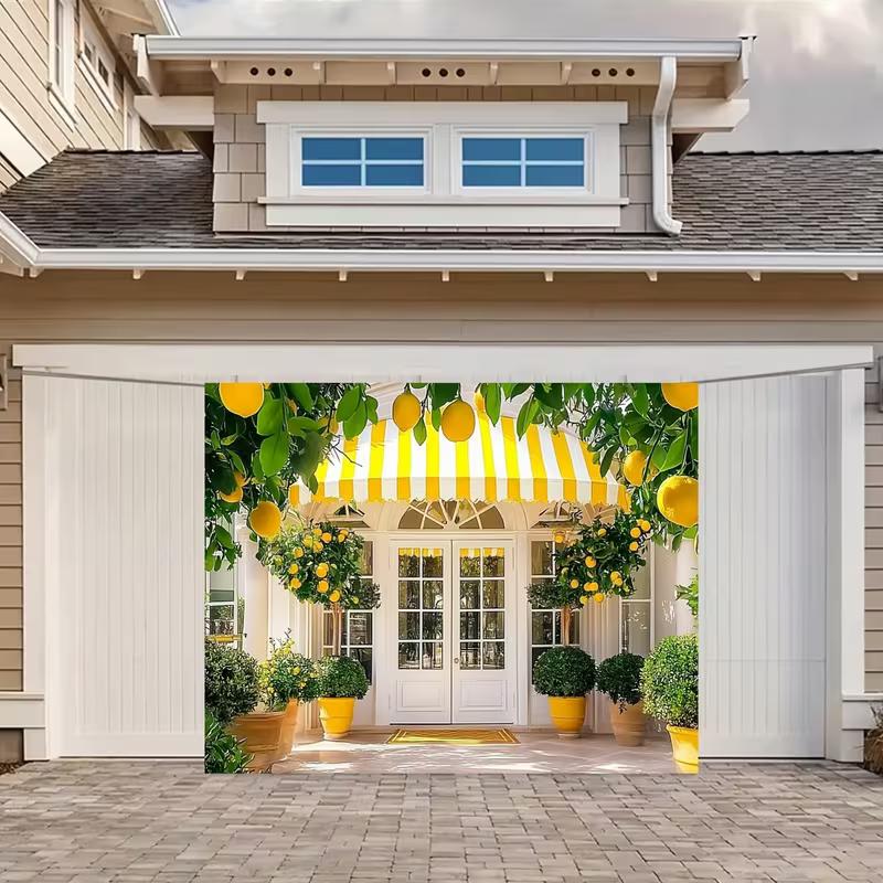 2D Bright Lemon Tree Backdrop, Yellow Potted Lemon Porch Wall Decor for Spring