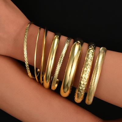 Vintage Boho Gold Color Metal Bangles Set for Women Punk Hiphop Textured Bracelets Fashion Wedding Daily Wear Party Jewelry Gift