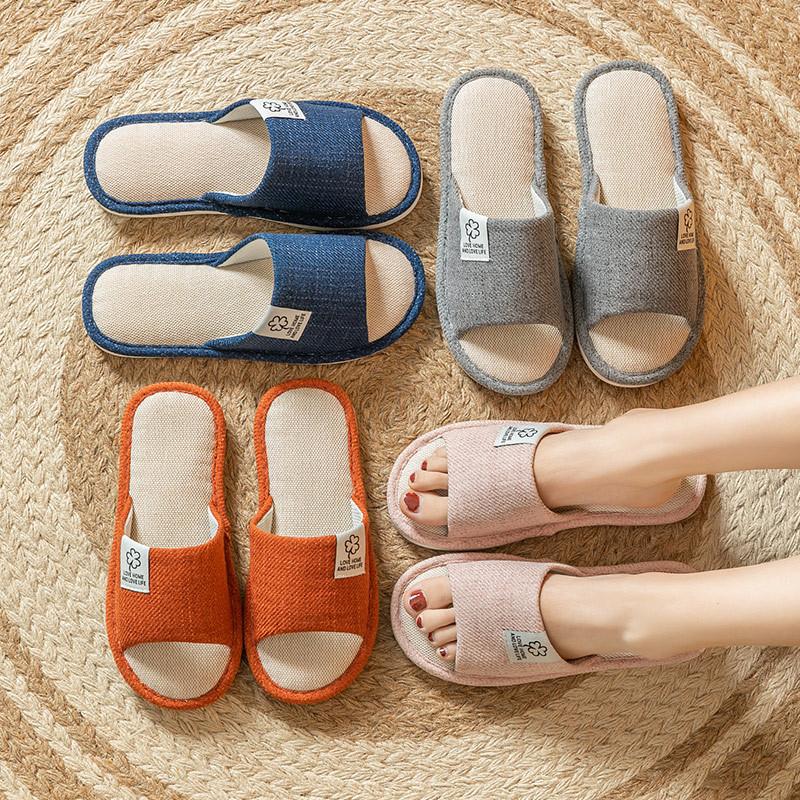 Linen Slippers Women's Spring and Autumn Four Seasons Indoor Household Cotton and Linen Home Non-slip Summer Male Couple