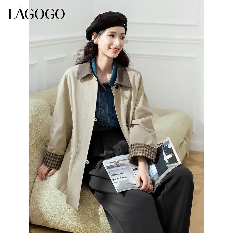 LAGOGO Women s Barn Style Khaki Trench Coat L