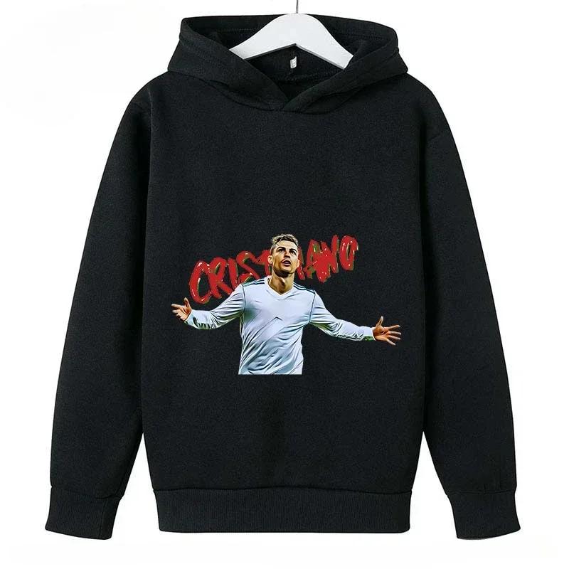 Autumn Winter Football Star Ronaldo Mendes Printed Hoodies Casual Warm Sports Long Sleeved Children's Boy and Girl Kids Unisex Hooded Sweatshirts