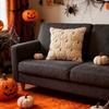Halloween Pumpkin Soft Faux Fur Pillow Covers Embroidery Accent Pillowcase Plush Pillow Case for Living Room Bedroom Sofa