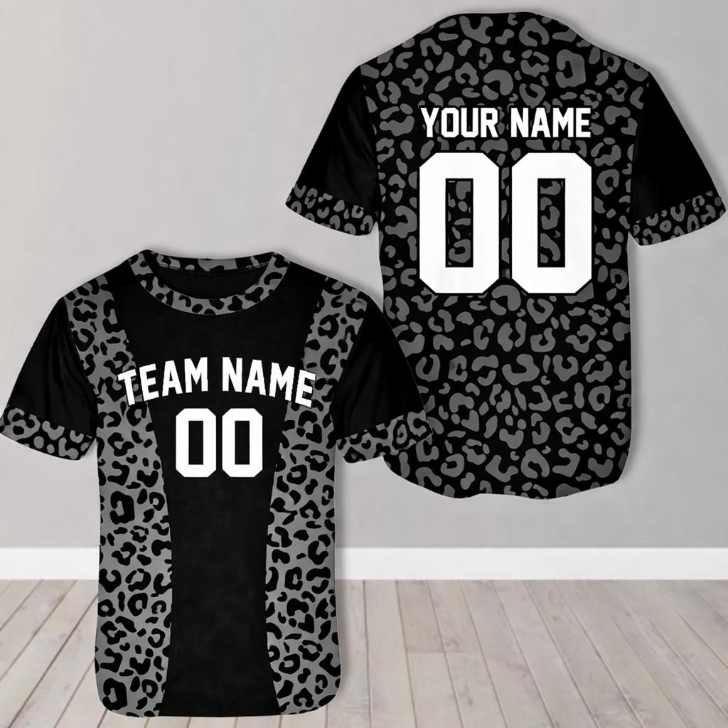 Custom Leopard Print Baseball Jersey Men Women Round Neck Team Name Number Sports Shirt Personalized Uniform Top Gift Custom Tee