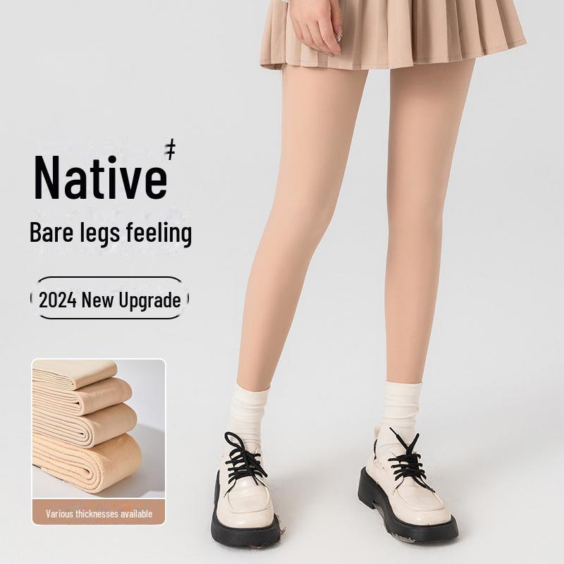 Sammet Nude Feel Hudfärgade Leggings för Kvinnor - Höst/Vinter Förtjockade Strumbyxor