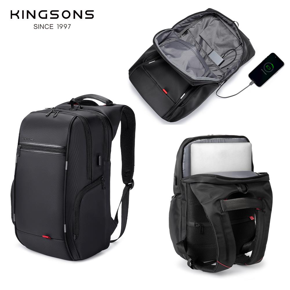 Men’s Backpacks Kingsons For 15.6,17 Inch Laptop With Type-C USB Charging Port Waterproof Business Black KS3140-AC/AD
