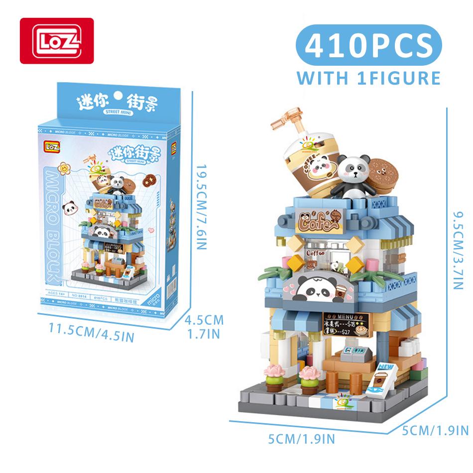City Street View Series Panda Coffee Shop House MOC Model Building Block Set Creative Flower Shop Bricks Boy Toys Kid