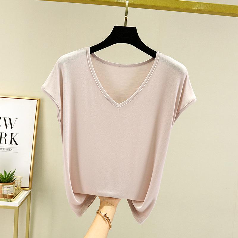 

Women s V-Neck Modal Short Sleeve Top - Casual, Loose Fit, Plus Size, Solid Color XXL