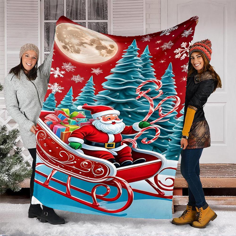 1ks Vánoční Santa Claus Venkovní flanelová deka Měkká celoroční polyesterová přehoz , Perfektní pro pikniky a cestování , Piknikové příslušenství