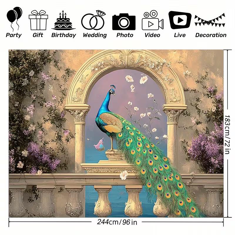 2D Elegant Peacock On Balcony Backdrop, 2D Luxury Floral Decor