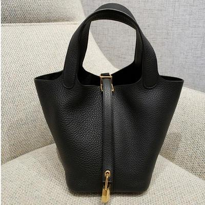 2024 Lychee Pattern Cowhide Shoulder Handbag: Fashionable, Top-Quality Single Strap Bucket Bag