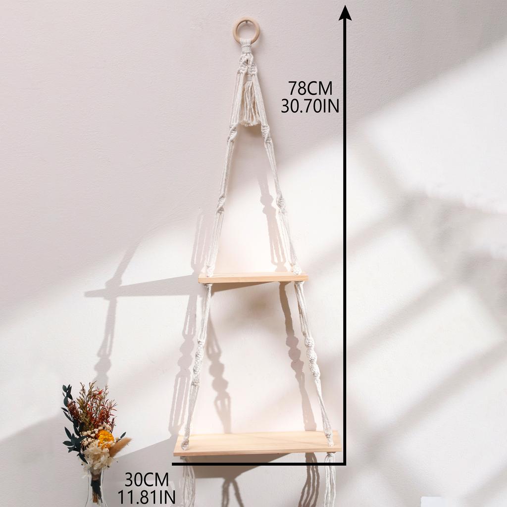 2-tier Floating Wall Shelf With Wooden Beads Home Decoration Boho Plant Flower Pot Tray Nordic Room Swing Display Shelf Art Gift