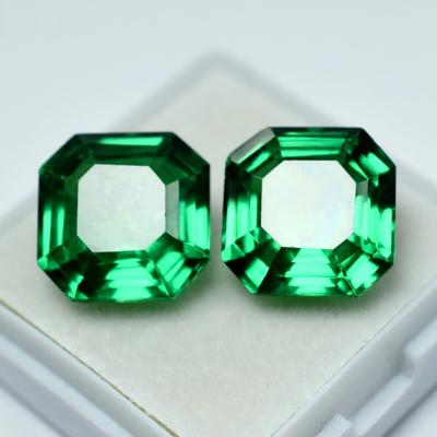 20.40 Ct Natural TSAVORITE GARNET Square Cut GREEN Loose Gemstone Pair CERTIFIED