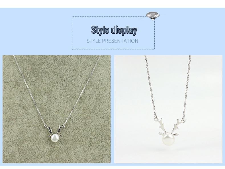 Exquisite S925 Silver Antler Necklace with Freshwater Pearl - Ideal Christmas Gift