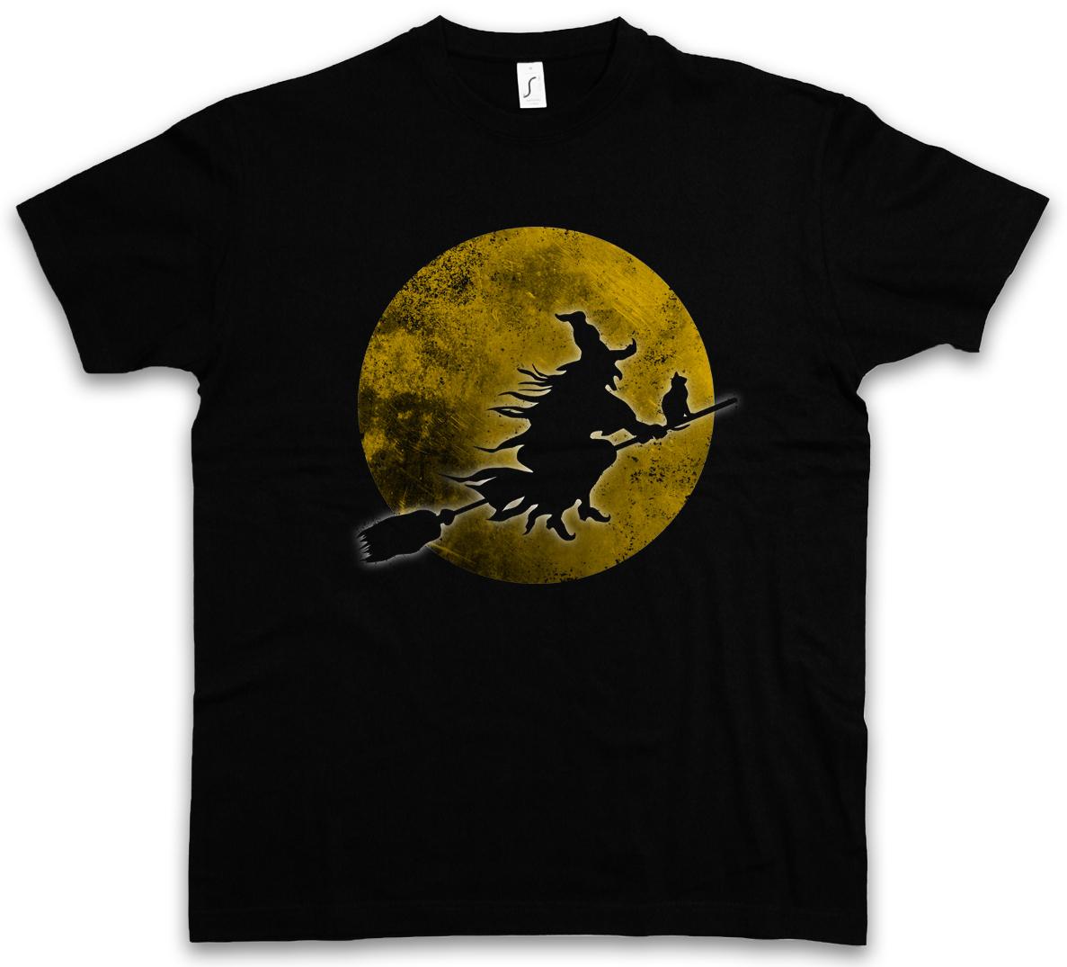 WITCH MOON T-SHIRT Walpurgis Night Halloween Broom Besom Cat Blocksberg S