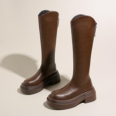 Autumn Thick-soled Heightening Women Boots Chunky Fashionable Round-Toe Over-the-Knee Boots Slim Knight Boots High Boots
