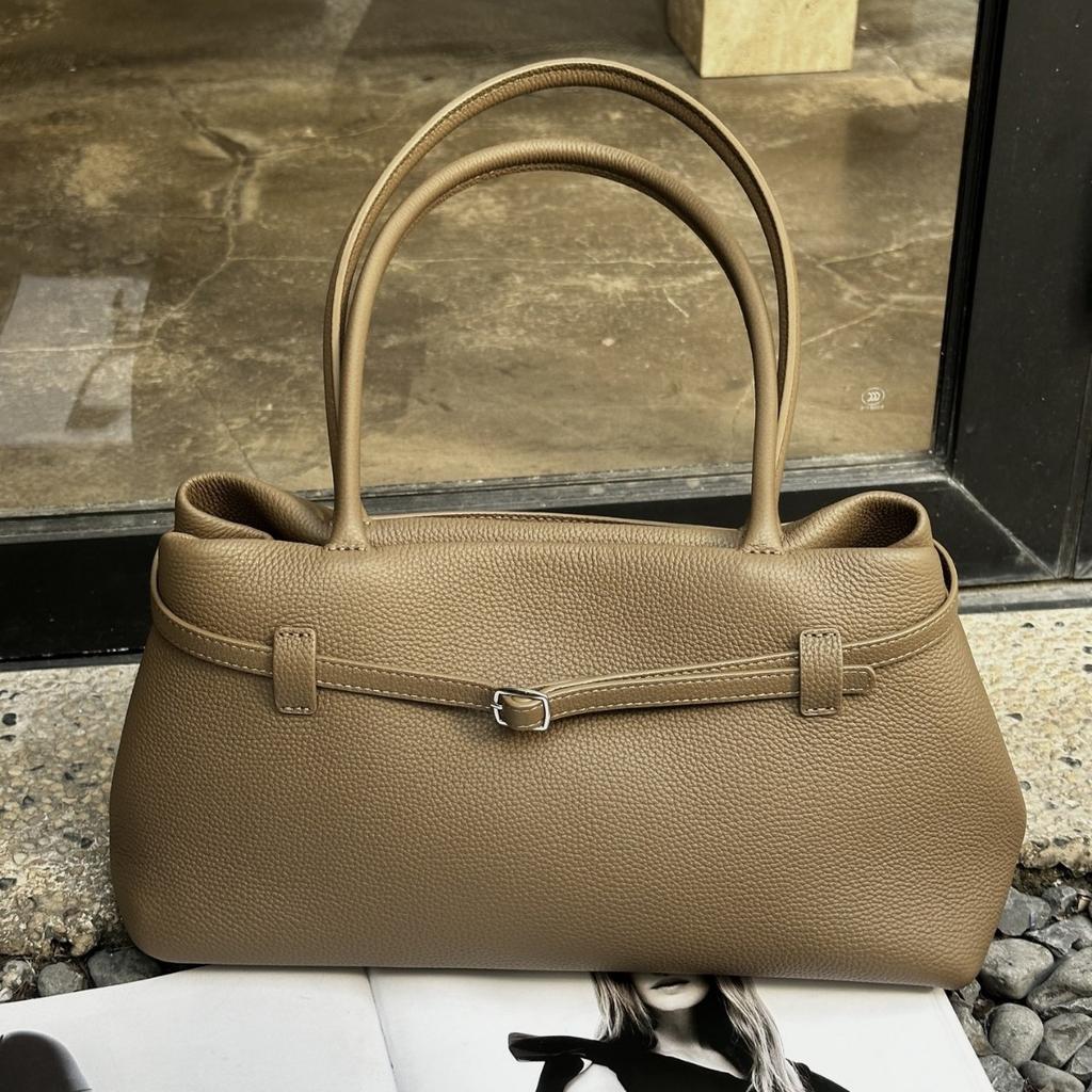 First Layer Cowhide Premium Belt Tote Bag Niche Design Leather Handbag Versatile Commuter Shoulder Armpit Bag