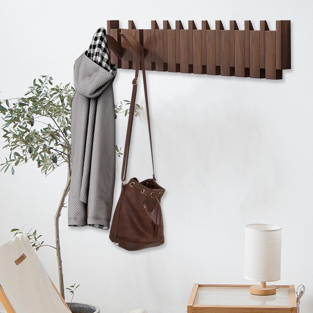 Wall Mounted Coat Rack Hooks Clothes Hangers Natural Wood Wall Mounted Piano Coat Rack for Closet Bedroom Entryway