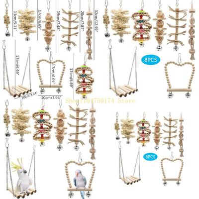 8-Piece Bird Training Parrot Chew Toy Safe Material Swing Ladder Perch Hammock for Parakeet Cockatiel Mini Macaw Top Sale