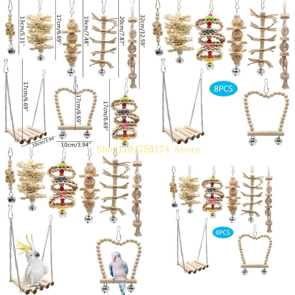 

8-Piece Bird Training Parrot Chew Toy Safe Material Swing Ladder Perch Hammock for Parakeet Cockatiel Mini Macaw top sale China Mainland
