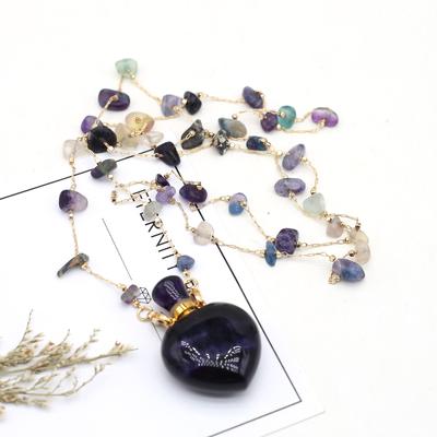 1Pc Natural Stone Purple Crystal Necklace Pendant, Amethyst Perfume Bottle Pendants Amethysts Charms Gravel Chain Necklaces for Women Men Jewelry