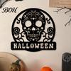 Rust Resistant Metal Sign Skull Door Sign, Gothic Spooky Skeleton Head Hanging Wall Holiday Accents Art for Man Cave, Bar, Bedroom, Garage,