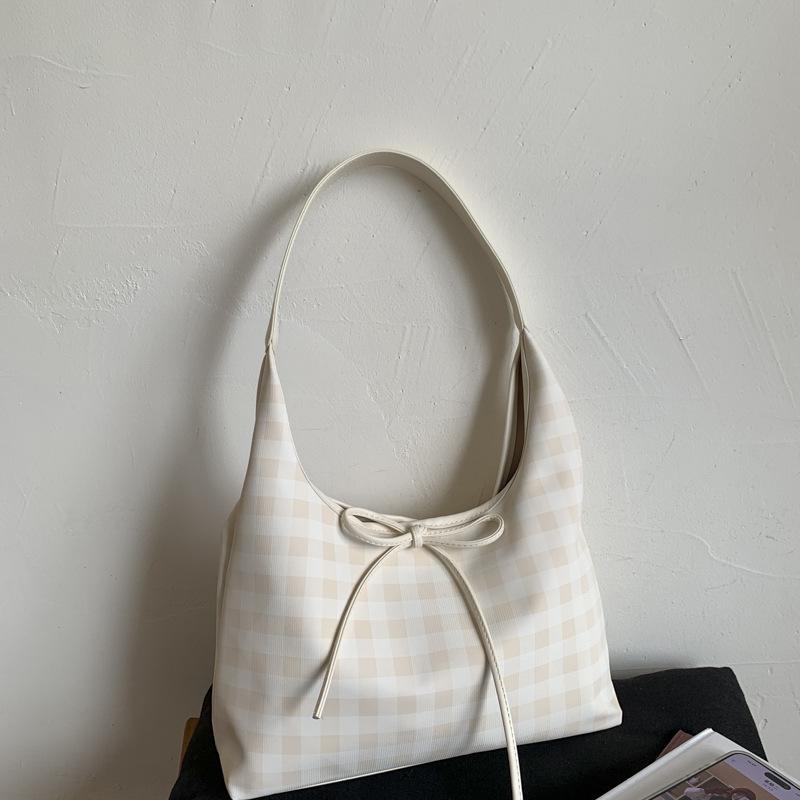 

Vintage Large Capacity Armpit Commuter Bag Women s Bag 2025 New Plaid Tote Bag Fashion Shoulder Bag off білий колір