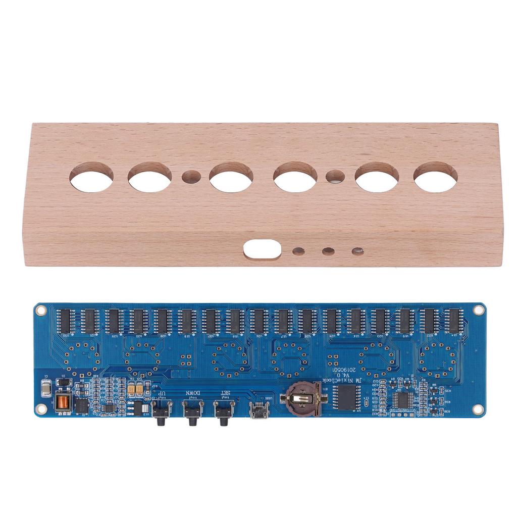 DIY IN14 Glow Tube Clock Kit Beech Wood Shell Module Lamps Assembly USB 5V Interface