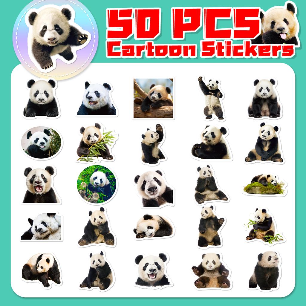50 Panda Realistic Stickers Cute Giant Panda Flower Emoji Stickers Computer Mobile Phone Water Cup Stickers
