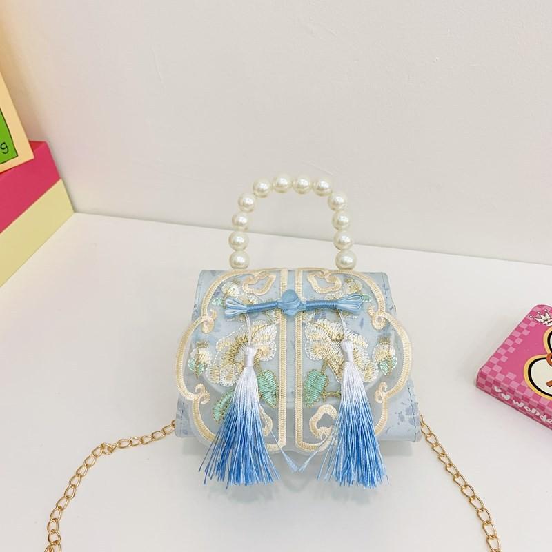 Adorable Kids Mini Handbag In Pink Purple Blue Green Beige With Trendy Chain Strap