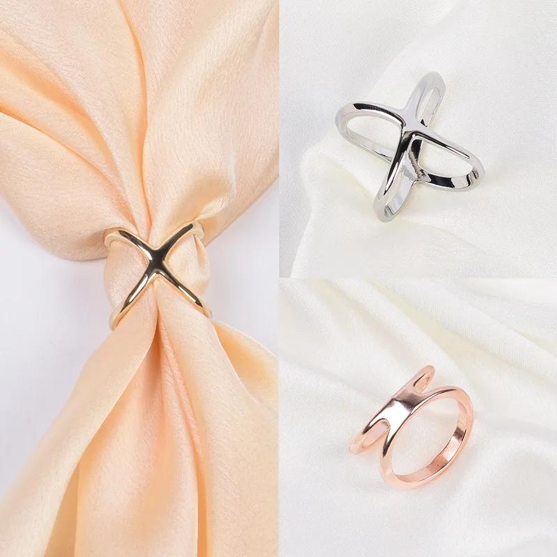 3pcs Fashion Cross Scarf Clip X Shape Metal Brooches For Women Hollow Bow Scarves Buckle Holder Shawls Jewelry Clothing Accessor