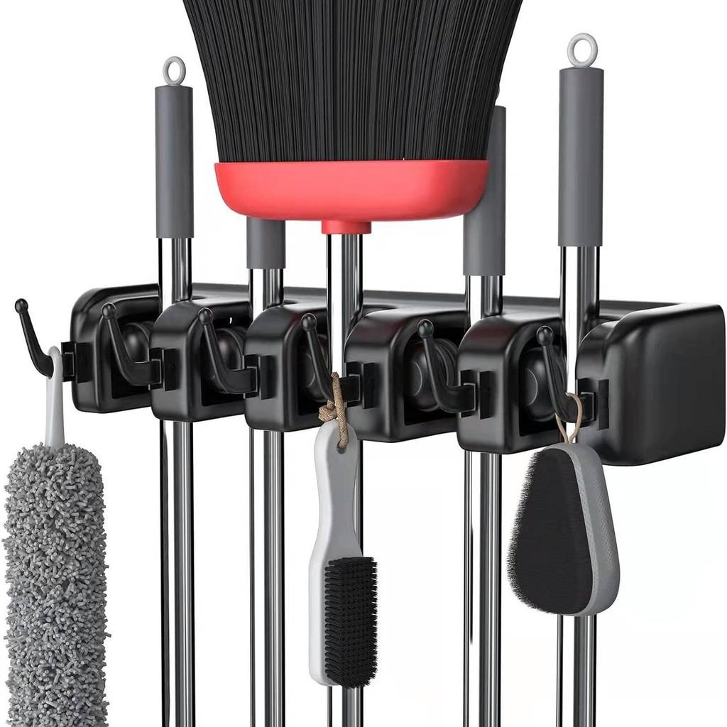 Modern Minimalist Pp Multifunction Mop And Broom Organizer With Hooks For Bathroom Storage